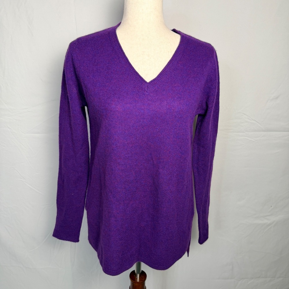 Belle France Vintage Cashmere Sweater Purple V-Neck High Low Hem Womens Small